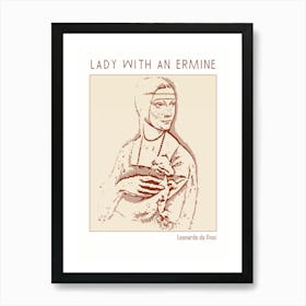 Line Art Minimalist – Lady With An Ermine – Leonardo Da Vinci – Classic Painting 1 Art Print