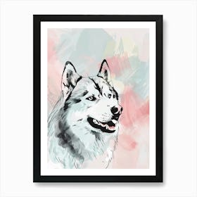 Husky Dog Pastel Line Painting 2 Art Print