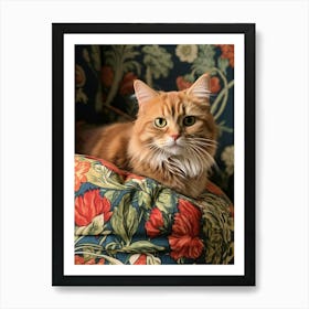 Realistic Photography Of Cat Resting On Floral Ottoman 2 Art Print