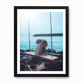 Elephant On Swing Facing The Sea Art Print