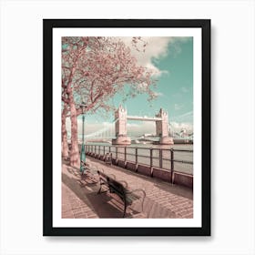 Thames Riverside With Tower Bridge Urban Vintage Style Art Print