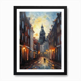 Painting Of A Street In Amsterdam With A Cat 1 Impressionism Art Print