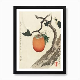 Kakivrucht Met Sprinkhaan, Katsushika Hokusai Art Print