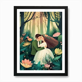 Luxmango Bride And Groom Hugging In Forest Art Print