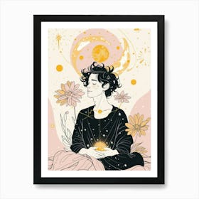 Aphrodisiac boy flowers moon Art Print