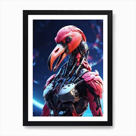 Flamingo In Cyborg Body #1 Art Print