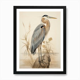 Vintage Bird Drawing Great Blue Heron 1 Art Print