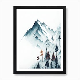 Mountain And Forest In Minimalist Watercolor Vertical Composition 81 Art Print