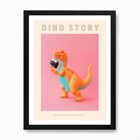 Pastel Toy Dinosaur Taking A Photo On An Analogue Camera 1 Poster Art Print