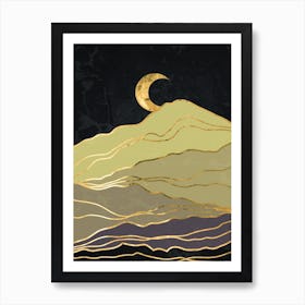 Gold And Black - Golden landscape with moon #5, Japanese gold poster Art Print