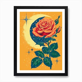 English Roses Painting Rose With The Moon 2 Art Print