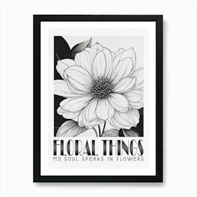 Floral Things, Black White Flower Art Print