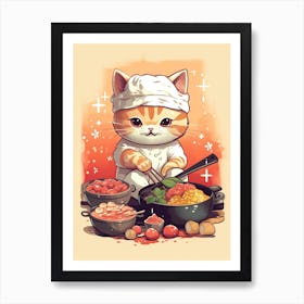 Kawaii Cat Drawings Cooking 2 Art Print