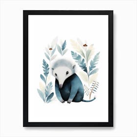 Watercolour Jungle Animal Baby Anteater 1 Art Print