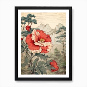 Botan Peony 3 Japanese Botanical Illustration Art Print