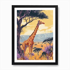 Giraffe Under The Tree Watercolour Inspired 2 Art Print