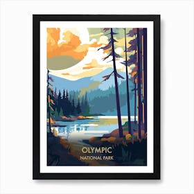 Olympic National Park Travel Poster Illustration Style 7 Art Print