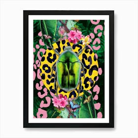 Insect Scarab Beetle Leopard Print Pink Art Print