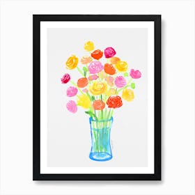 Watercolor Roses In A Vase Art Print