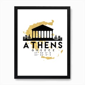 Athens Greece Silhouette City Skyline Map Art Print