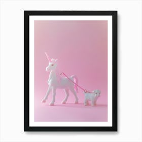 Toy Pastel Unicorn Walking A Dog 2 Art Print