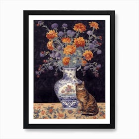 Statice With A Cat 1 William Morris Style Art Print