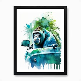 Gorilla Driving A Car Gorillas Mosaic Watercolour 1 Art Print