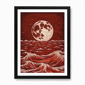 Moon and Ocean Waves 2 Art Print