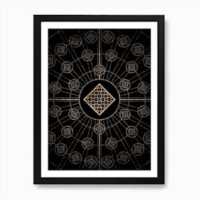 Geometric Glyph Radial Array in Glitter Gold on Black n.0175 Art Print