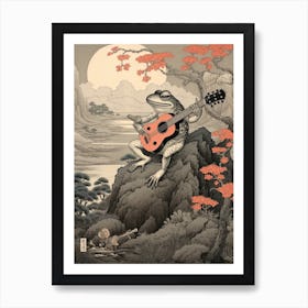 Frog Playing Guitar,  Matsumoto Hoji Inspired Japanese 3 Art Print