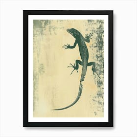 Forest Green Anoles Lizard Blockprint 1 Art Print