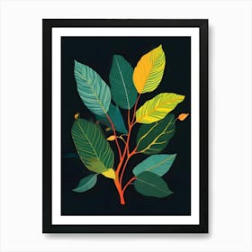 Leaves On Black Background Art Print