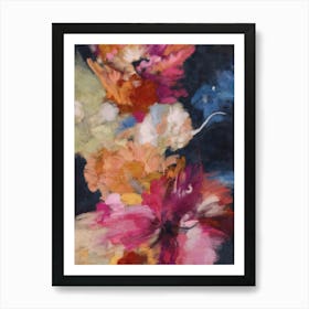 Navy Blue Floral Colorful Abstract Art Print