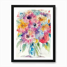 Watercolor Flowers In A Vase 1 Art Print