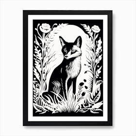 Linocut Fox Illustration Black 19 Art Print