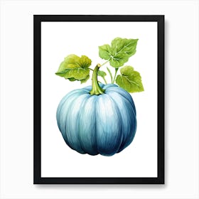 Blue Hubbard Squash Pumpkin Watercolour Illustration 1 Art Print