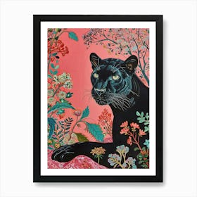 Floral Animal Painting Black Panther 3 Art Print