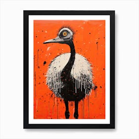 Ostrich, Woodblock Animal Drawing 2 Art Print