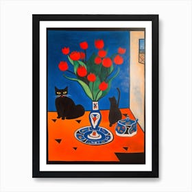 Tulips With A Cat 2 Surreal Joan Miro Style  Art Print