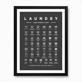 Laundry Symbols Guide Black Background Art Print