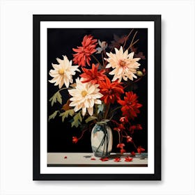 Bouquet Of Autumn Snowflake Flowers, Fall Florals Painting 2 Art Print