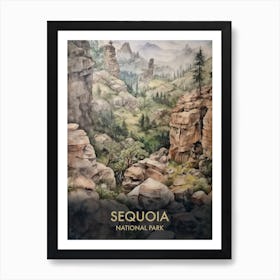 Sequoia National Park Watercolour Vintage Travel Poster 3 Art Print