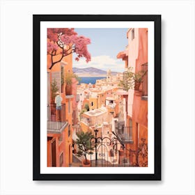 Tenerife Spain 1 Vintage Pink Travel Illustration Art Print