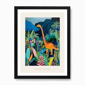 Colourful Dinosaur In The Jungle Leaves Painting 1 Poster Art Print