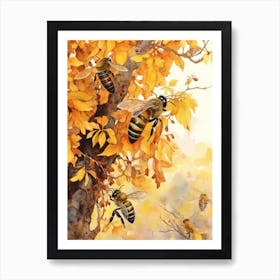Honey Bee Dance Beehive Watercolour Illustration 1 Art Print