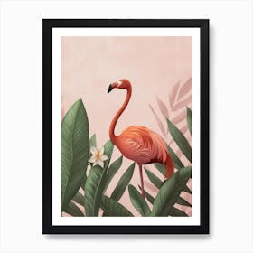 Chilean Flamingo Frangipani Minimalist Illustration 2 Art Print