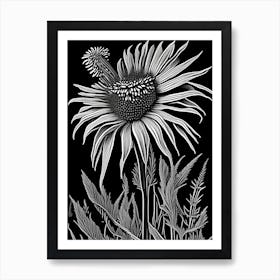 Purple Coneflower Wildflower Linocut 2 Art Print