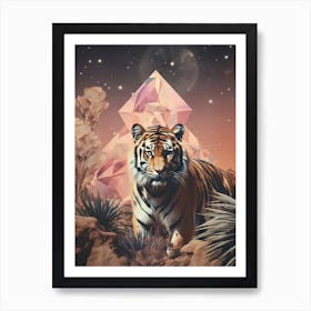 Cosmic tiger portrait in the glittering desert Art Print