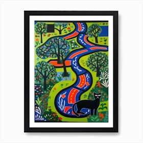 Painting Of A Cat In Garden Of Cosmic Speculation, United Kingdom In The Style Of Matisse 03 Art Print