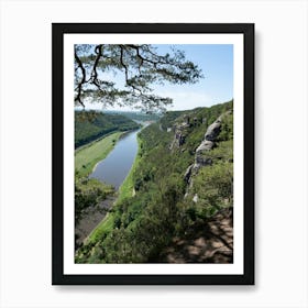 Trees, sandstone rocks and the Elbe valley Art Print